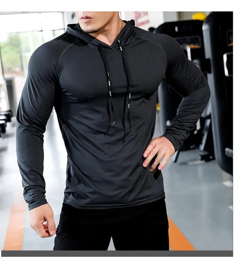 Mens Fitness Tracksuit Running Sport Hoodie Gym Joggers Hooded Outdoor Workout Shirts Tops Clothing Muscle Training Sweatshirt - petguardiansupplies