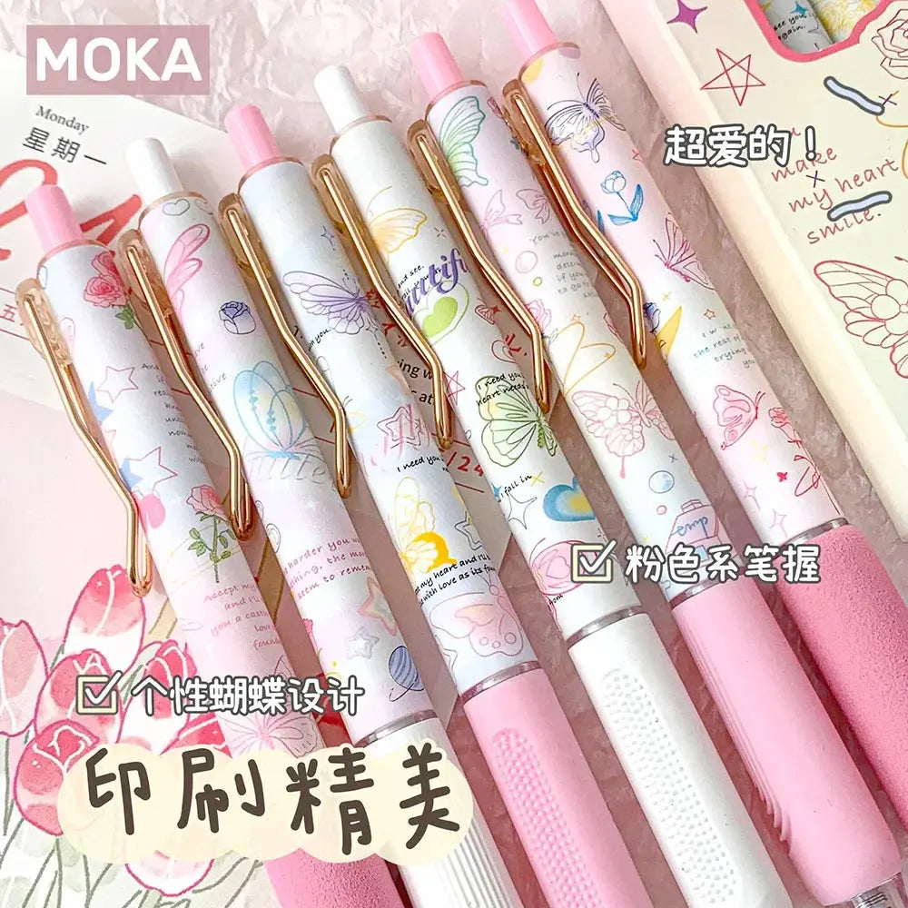 6pcs/set Butterfly Series Cute Gel Pen ST Nib Kawaii Pen Set Japanese Kawaii Stationery School Supplies Aesthetic Pens - petguardiansupplies