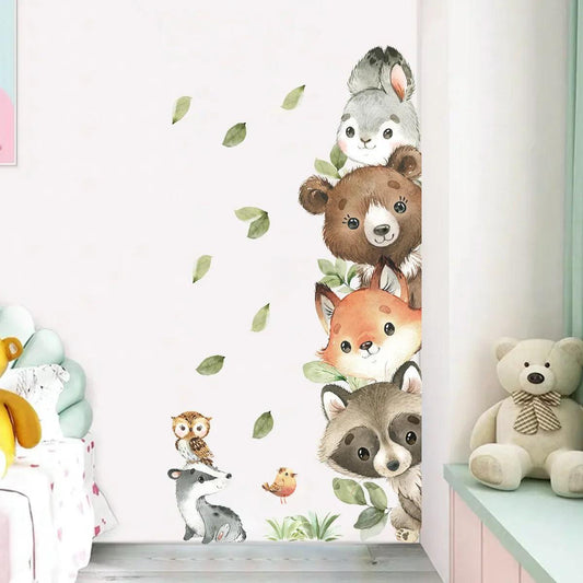 Cartoon Door Stickers Forest Animals Bear Rabbit Watercolor Wall Sticker for Baby Nursery Room Kids Room Wall Decals Home Decor - petguardiansupplies