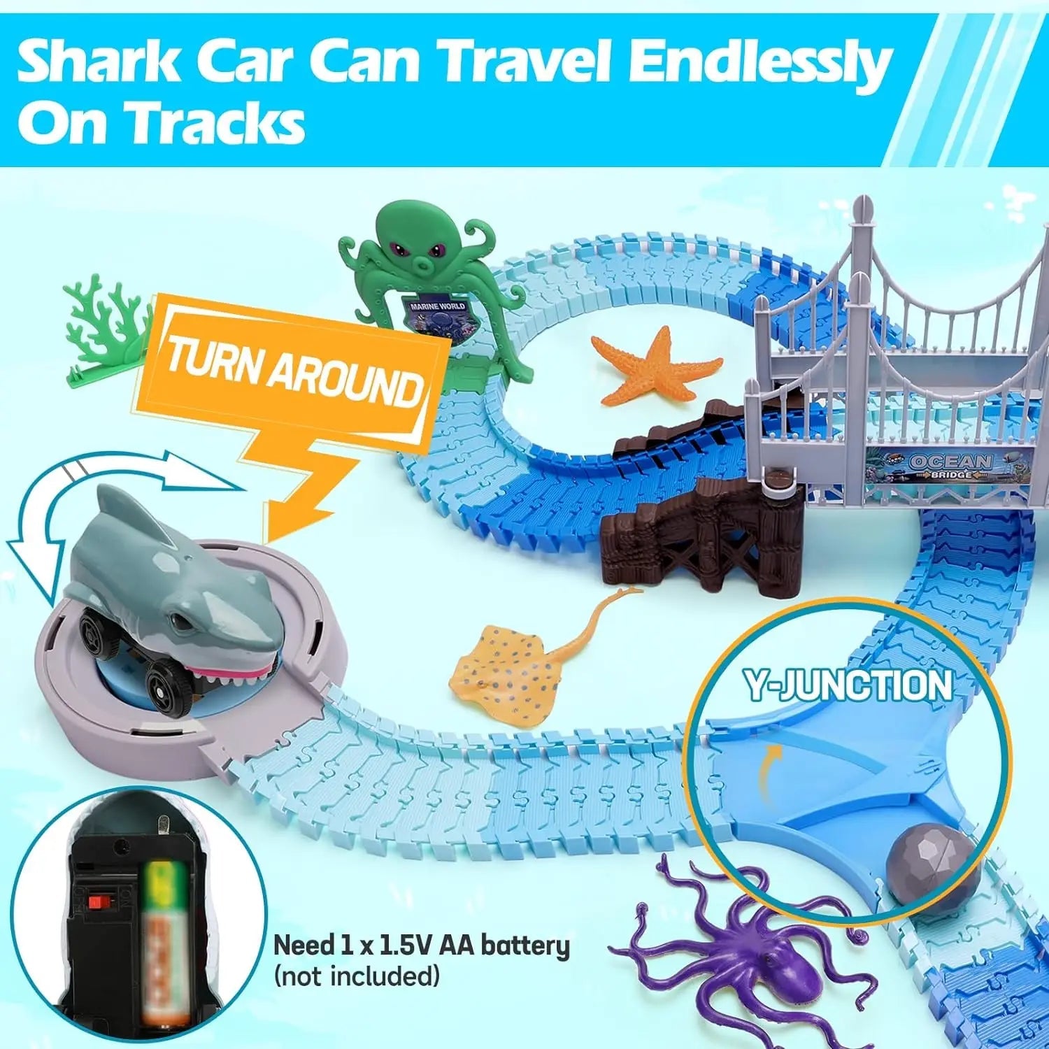 VATOS Track Toys Shark Race Car Toy for Boys Girls Age 3+ Bendable Flexible Racetrack Cars Ocean Train Toy STEM Educate Kid Set - petguardiansupplies