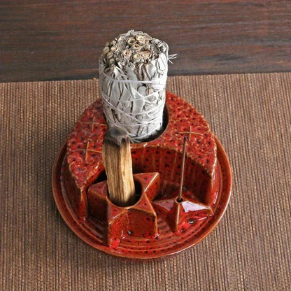 4-In-1 Ceramic Candle & Incense Holder Morandi Color with Cute Stars and Moon Design Perfect for Sage Palo Santo Stick Incense - petguardiansupplies