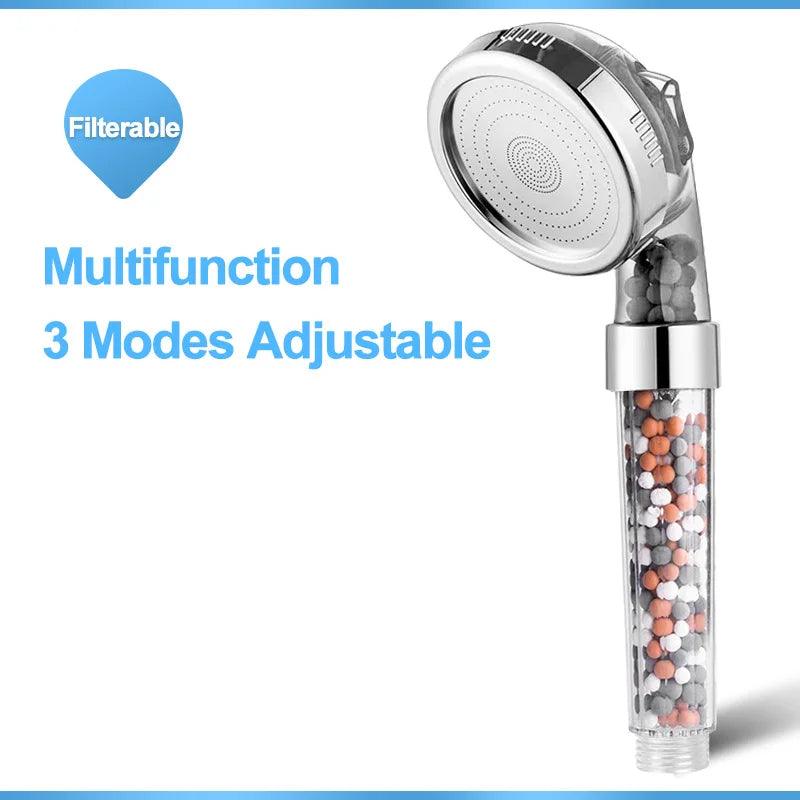 ZhangJi 3 Modes Bath Shower Adjustable Jetting Shower Head High Pressure Saving Water Bathroom Anion Filter Shower SPA Nozzle - petguardiansupplies