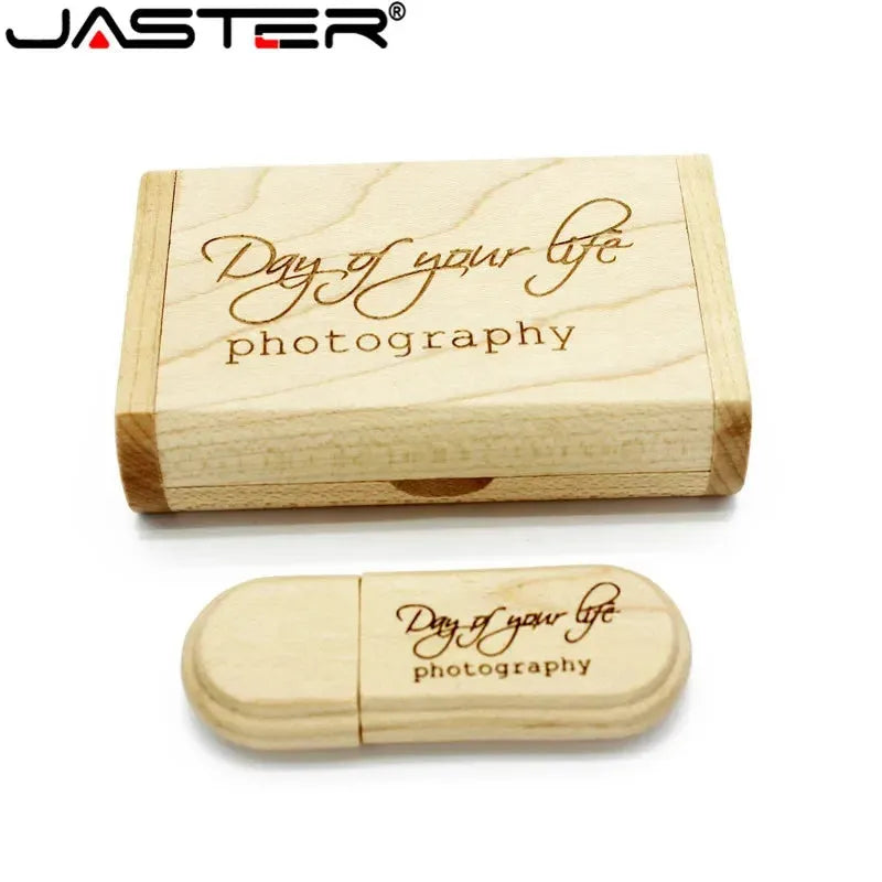 JASTER 1PCS free custom logo laser engraving wooden+Box pendrive 4GB 8GB 16GB 32GB 64GB USB Flash Drive photography gift - petguardiansupplies