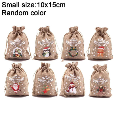 1/10PCS Christmas Linen Drawstring Bags Candy Biscuits Pouchs Burlap Bracelet Jewelry Storage Bags Xmas Kids Gift Packaging Bags - petguardiansupplies