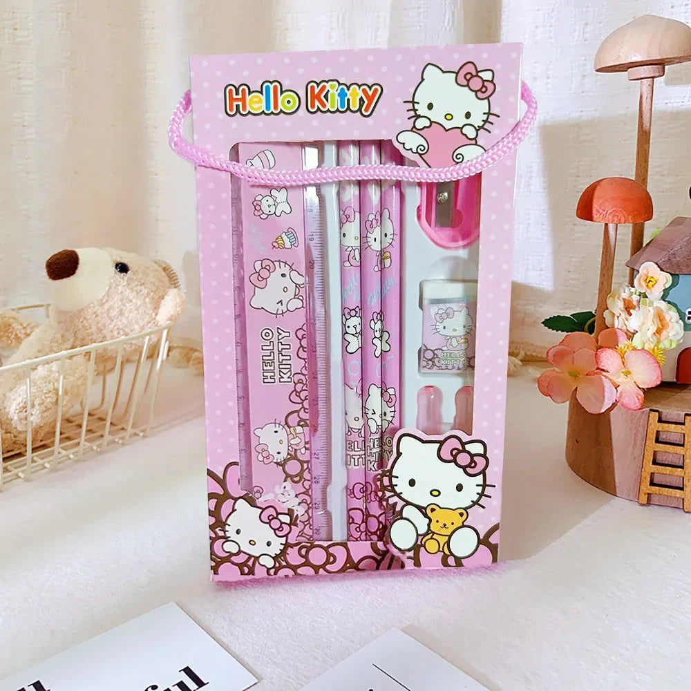 Sanrio Hello Kitty 8PCS Stationery Set Pencils Erasers Rulers Cartoon Cinnamoroll Melody Kuromi School Students Supplies Gifts - petguardiansupplies