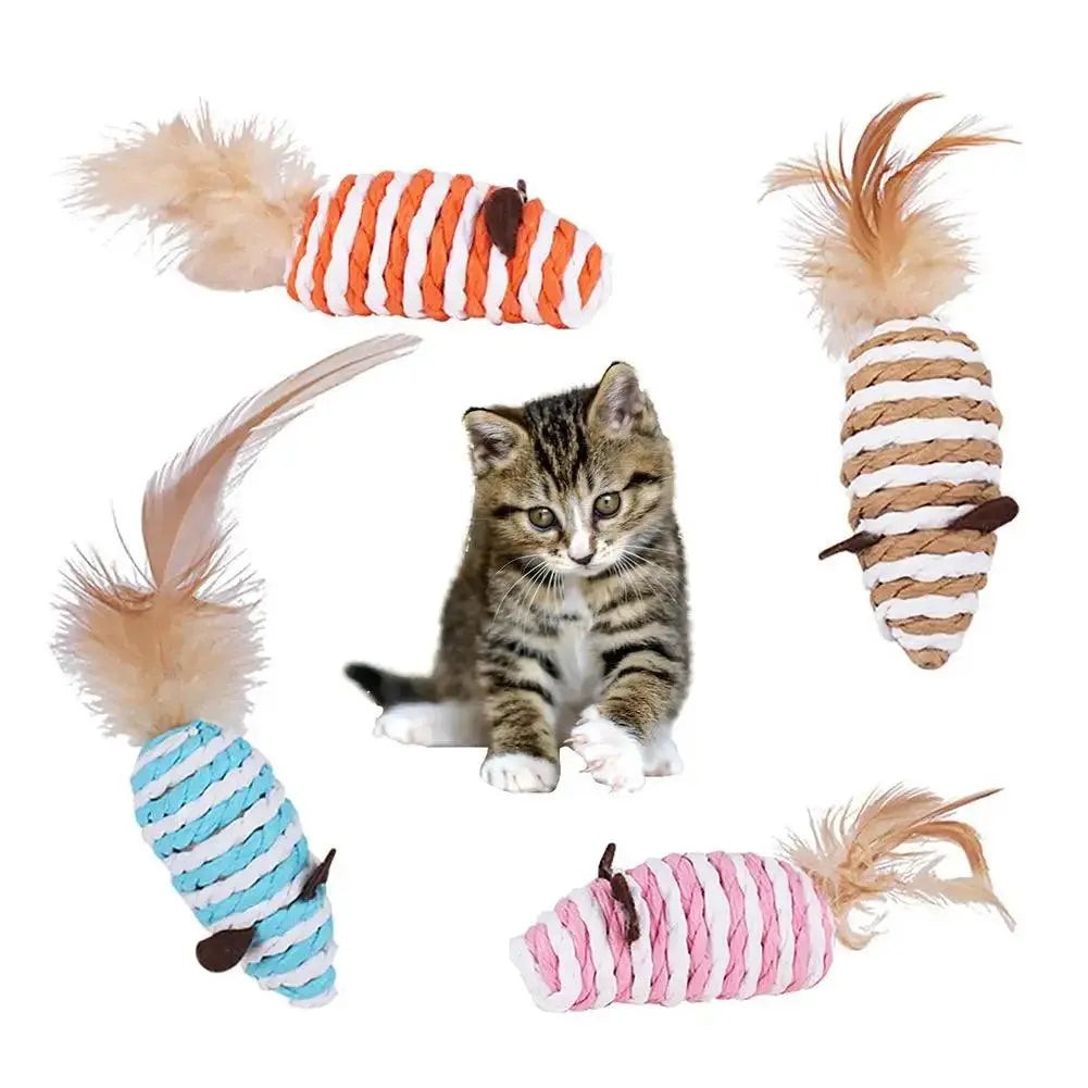 Cat Toys Pet Toys Mopping Mouse Toy Cat Plush Feather Built In Bell Natural Harmless Bite-resistant Pet Supplies For Indoor Cats - petguardiansupplies