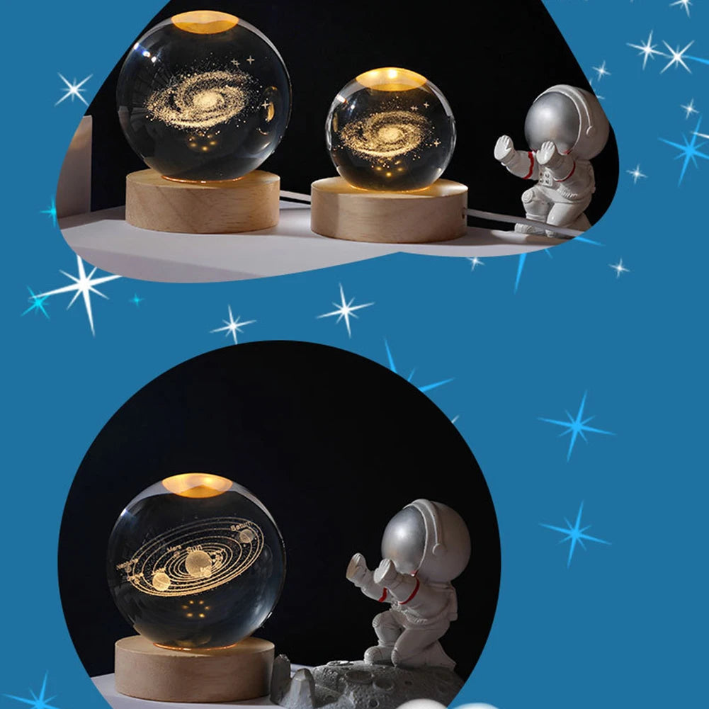 USB LED Night Light Galaxy Crystal Ball 3D Moon Planet Table Lamp Decor Bedroom Atmosphere Lamp for Birthday Kids Xmas Gifts - petguardiansupplies