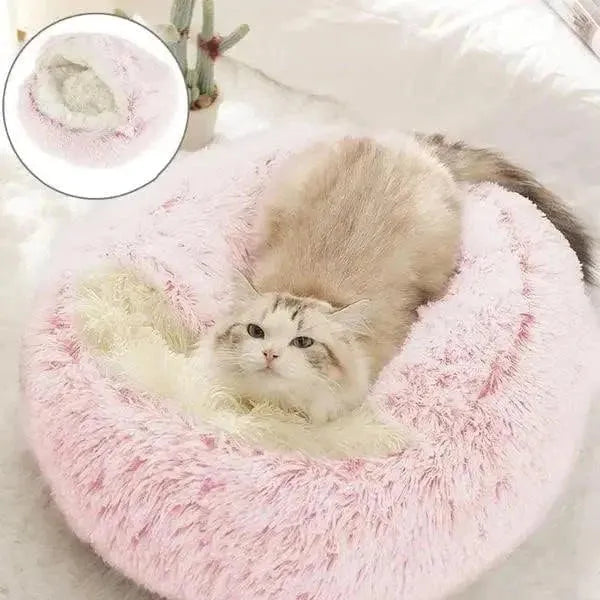 Soft Plush Pet Bed with Cover Round Cat Bed Pet Mattress Warm Cat Dog 2 in 1 Sleeping Nest Cave for Small Dogs - petguardiansupplies