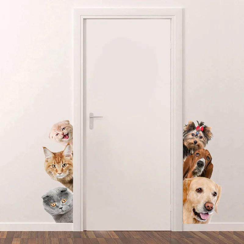 Dogs Cats 3D Wall Sticker Funny Door Window Wardrobe Fridge Decorations for Kids Room Home Decor Cartoon Animal Art Vinyl Decal - petguardiansupplies