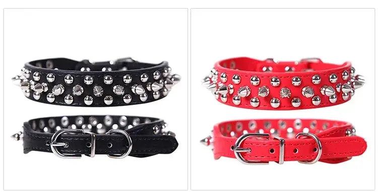 Adjustable Leather Pet Dog collar Neck Strap Supplies PU Leather Punk Rivet Spiked Dog Collar Pet Collars For Small Dog Cat - petguardiansupplies