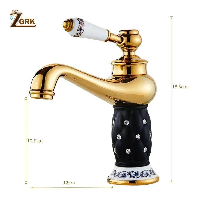 ZGRK Basin Faucets Diamond Gold Bathroom Faucet Single Handle Mixer Tap Hot and Cold Water Mixer Crane Bath Brass Mixer Tap - petguardiansupplies