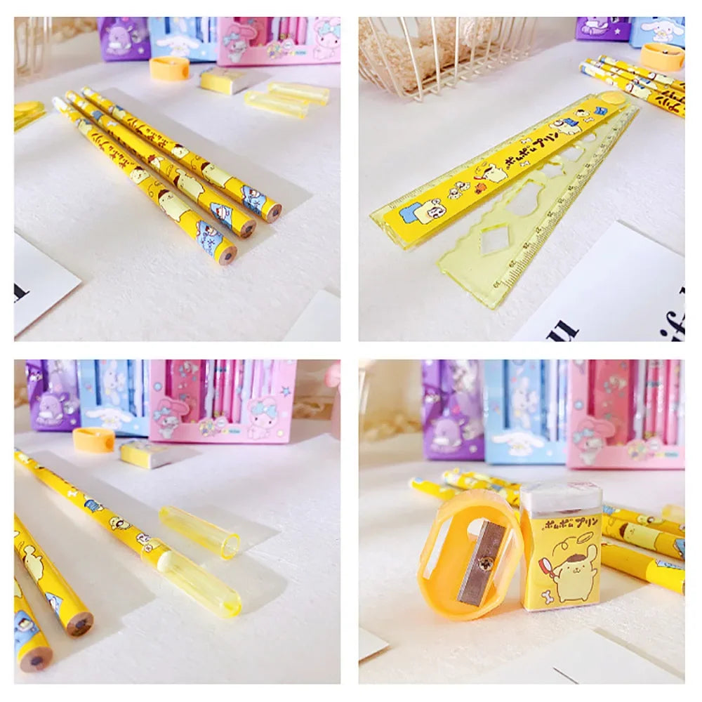 Sanrio Hello Kitty 8PCS Stationery Set Pencils Erasers Rulers Cartoon Cinnamoroll Melody Kuromi School Students Supplies Gifts - petguardiansupplies