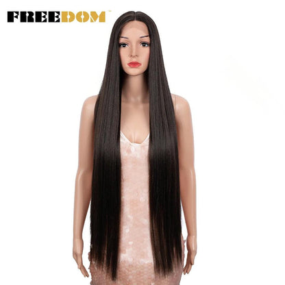 FREEDOM Synthetic Lace Front Wigs For Women Super Long 38Inch Ombre Blonde Highlight Ginger Straight Lace Wigs Cosplay Wigs - petguardiansupplies