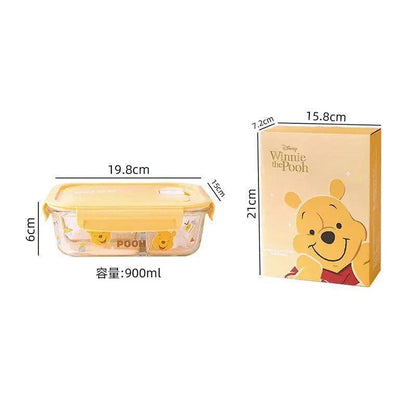 Disney Winnie the Pooh glass lunch box microwave heating office worker special bowl with lunch box storage separate lunch box - petguardiansupplies