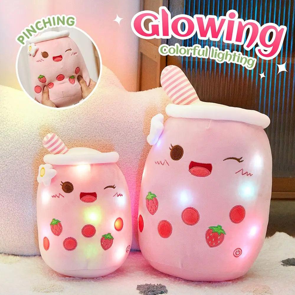 26-38cm LED Light Milk Tea Doll Plush Toy Green Pink Soft Cute Throw Pillows Strawberry Stuffed Animals for Girls Birthday Gift - petguardiansupplies