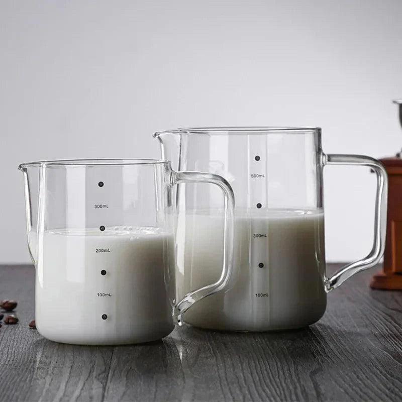 350/600ml Milk Frother Glass Milk Pitcher Barista Espresso Coffee Latte Milk Frothing Pitcher Transparent Coffee Jug with Scale - petguardiansupplies