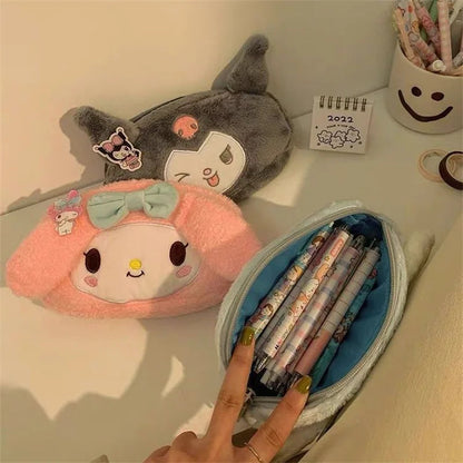 Sanrio Kuromi Melody Cinnamoroll Pencil Pouch Large Capacity Pen Case Cute Plush Cosmetic Bag Girls Student Supplies Stationery - petguardiansupplies