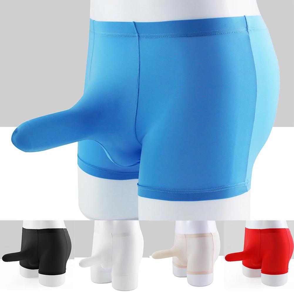 Men Sexy Long Elephant Nose Briefs Ice Silk Underwear JJ Sleeve Erotic Lingerie Bulge Pouch Underpants Stretchshorts - petguardiansupplies