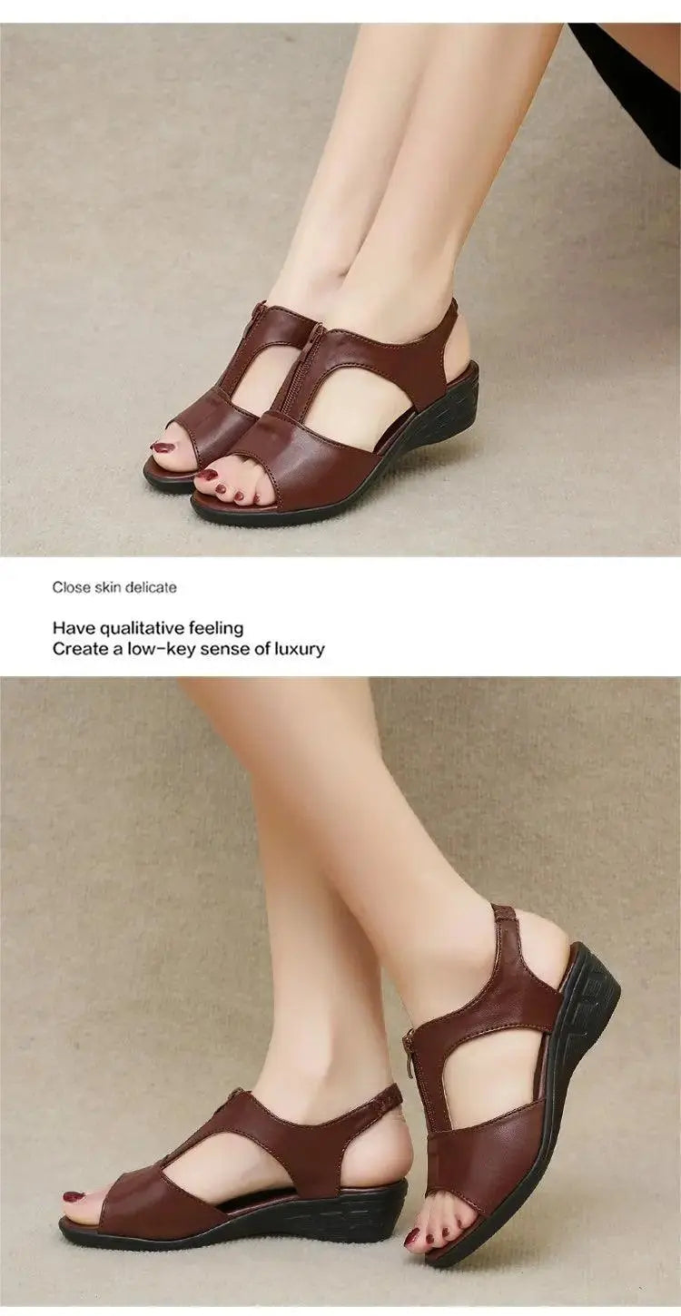 WOIZGIC Women Old Mother Laides Female Sandals Platform Shoes PU Leather Non Slip Beach Summer Cool Zipper Size 35-41 PGP-1153 - petguardiansupplies