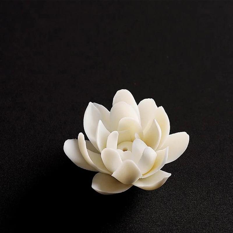 New 1PC Ceramic White Lotus Incense Burner Sandal Wood Incense Burner Ornaments Home Incense Stick Holder Aromatherapy - petguardiansupplies