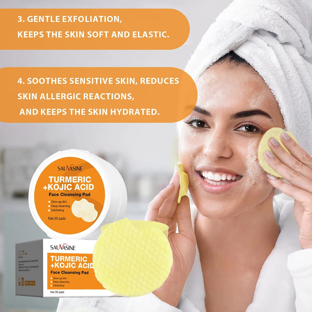 Turmeric Kojic Acid Facial Cleansing Pads Gentle Refreshing Balancing Oil Care for Skin - petguardiansupplies