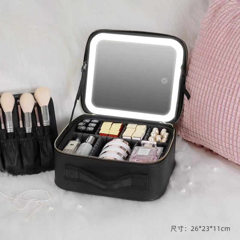 Makeup Bag With LED Mirror Vanity Case Beauty Box Make Up Travel Cosmetic Bag~UK - petguardiansupplies