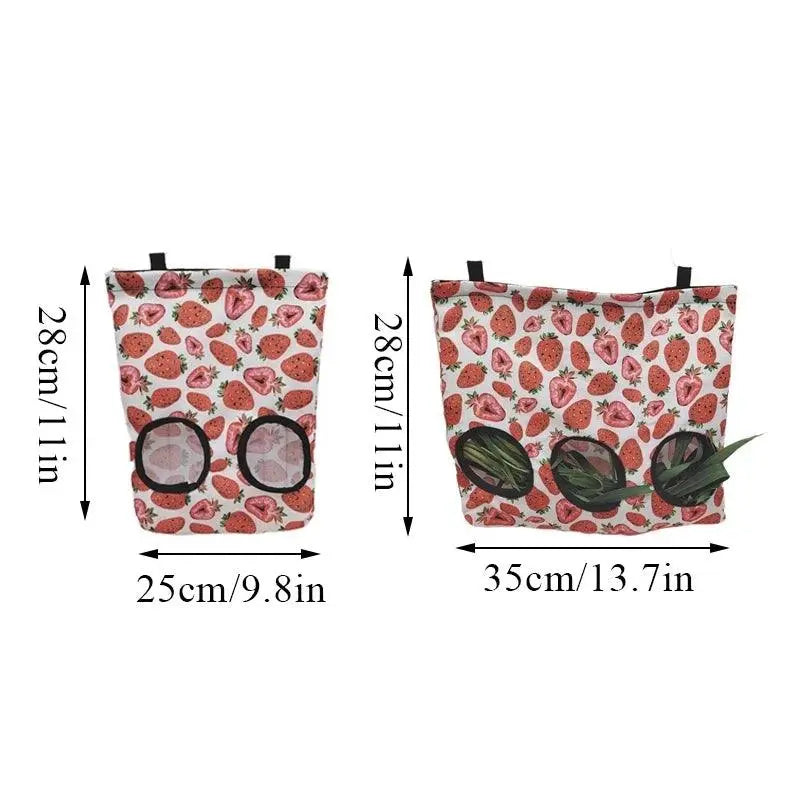 Guinea Pigs 2/3 Holes Hay Feeding Bags Strawberry Printed Rabbit Hanging Feeder Chinchilla Food Organizer Pet Cage Supplies - petguardiansupplies