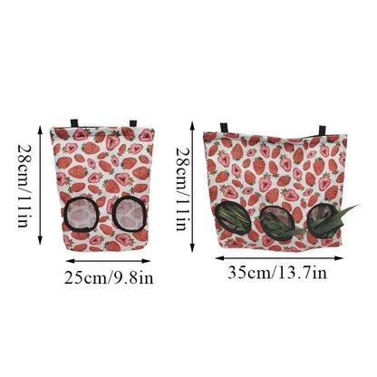 Guinea Pigs 2/3 Holes Hay Feeding Bags Strawberry Printed Rabbit Hanging Feeder Chinchilla Food Organizer Pet Cage Supplies - petguardiansupplies