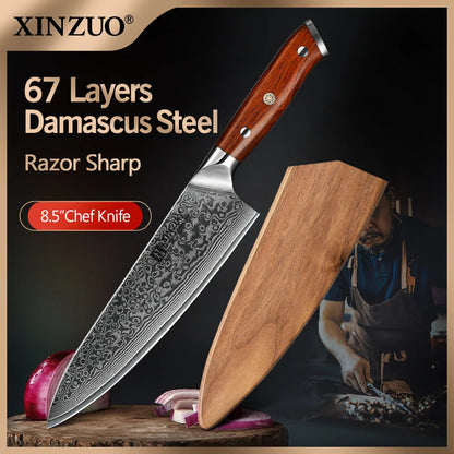 XINZUO 8.5 Inch Chef Knives High Carbon Chinese VG10 67 Layer Damascus Kitchen Knife Stainless Steel Gyuto Knife Rosewood Handle - petguardiansupplies