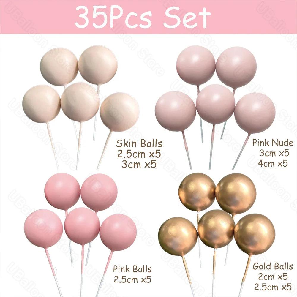 1 Set Pink Balls Cake Decorations 2-4cm Gold Boho Skin Baby Pink Cake Toppers for Birthday Wedding Baby Shower Party Cake Supply - petguardiansupplies