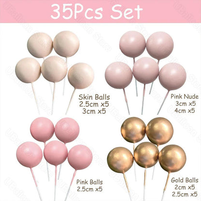 1 Set Pink Balls Cake Decorations 2-4cm Gold Boho Skin Baby Pink Cake Toppers for Birthday Wedding Baby Shower Party Cake Supply - petguardiansupplies