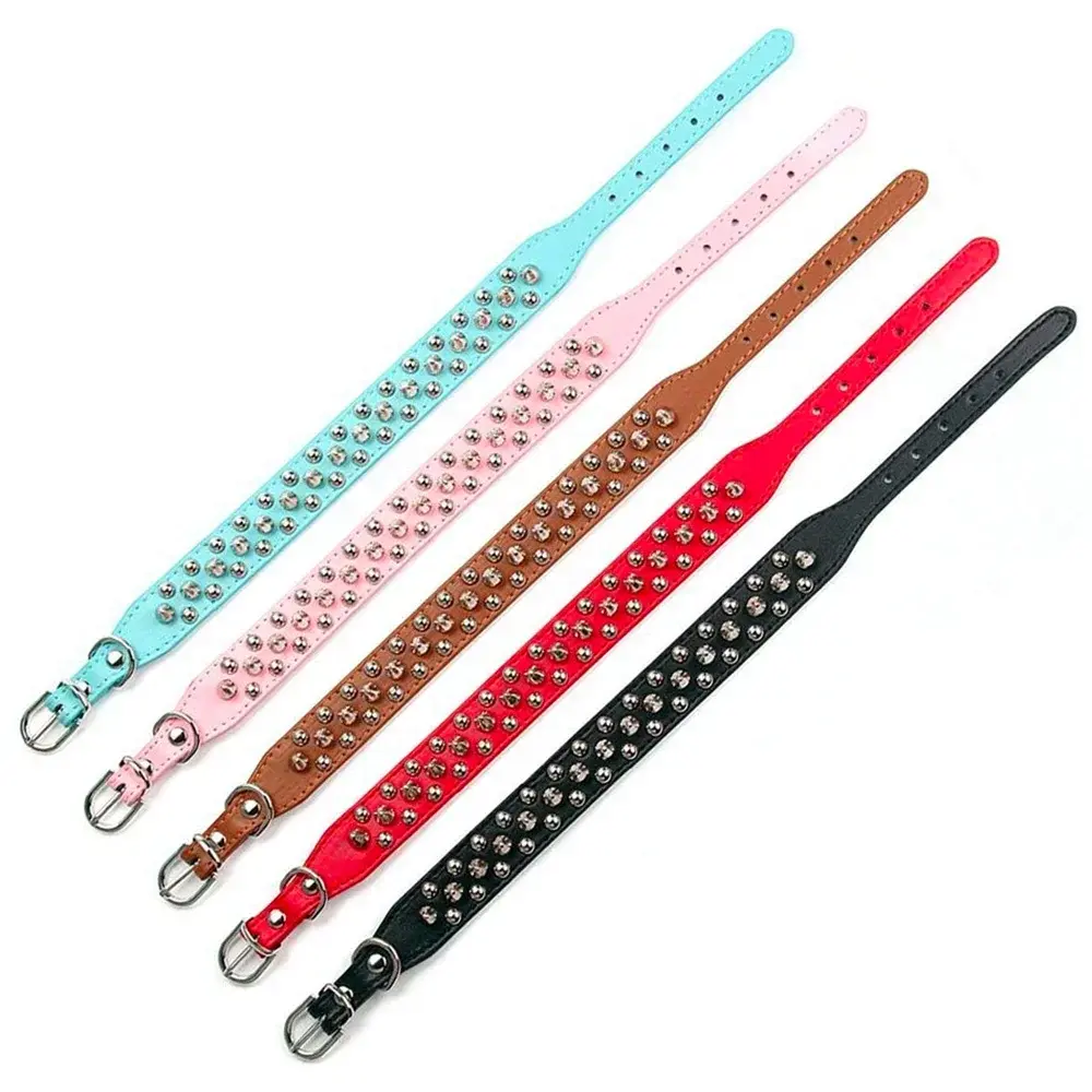 Adjustable Leather Pet Dog collar Neck Strap Supplies PU Leather Punk Rivet Spiked Dog Collar Pet Collars For Small Dog Cat - petguardiansupplies