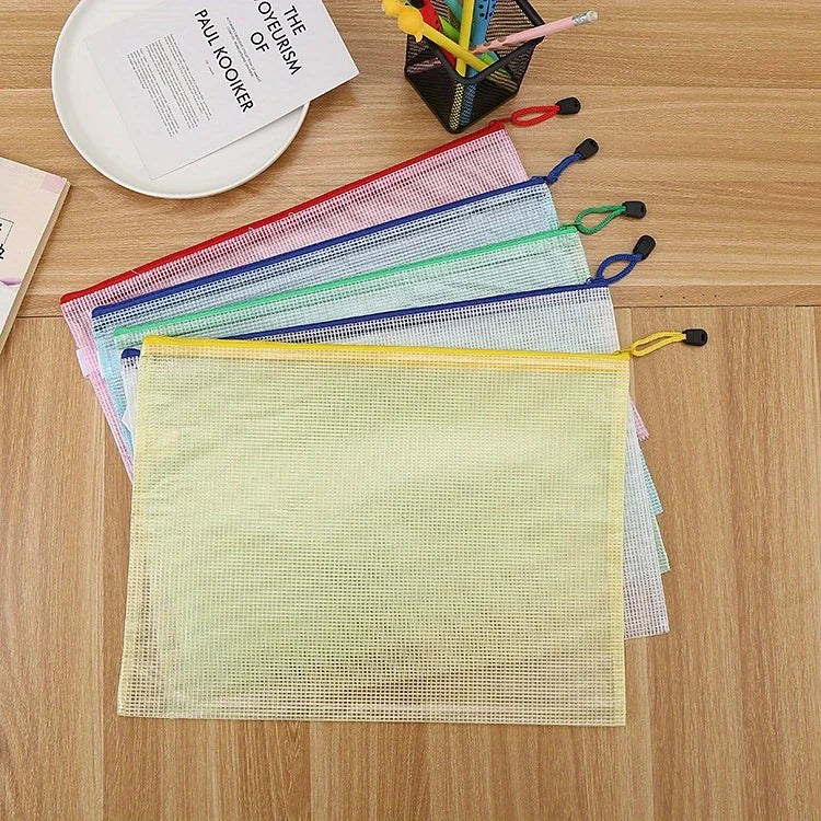 5PCS Stationery Storage Folder File Mesh Zipper Pouch A4 A5 A6 Document Bag Zip File Folders School Office Supplies - petguardiansupplies