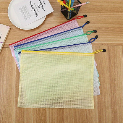 5PCS Stationery Storage Folder File Mesh Zipper Pouch A4 A5 A6 Document Bag Zip File Folders School Office Supplies - petguardiansupplies