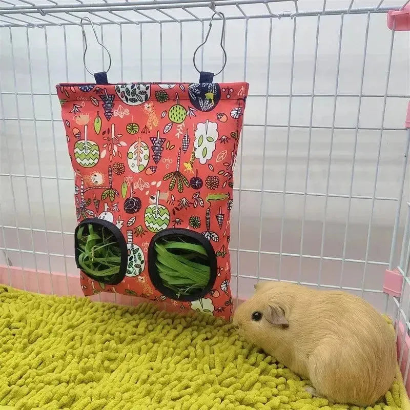 2/3 Holes Hanging Hay Bag for Bunny Guinea Pigs Small Animal Feeder Rabbit Food Dispensers Bag Cage Accessories Pet Feeding Bag - petguardiansupplies