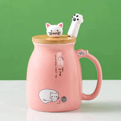 Creative color cat heat-resistant Mug cartoon with lid 450ml cup kitten coffee ceramic mugs children cup office Drinkware gift - petguardiansupplies