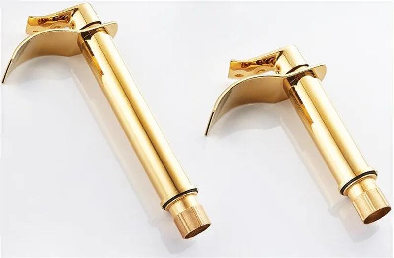 Basin Faucet Gold and white Waterfall Faucet Brass Bathroom Faucet Bathroom Basin Faucet Mixer Tap Hot and Cold Sink faucet - petguardiansupplies