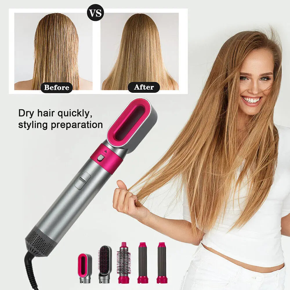 5 In 1 Hair Dryer Brush Hot Comb Air Volumizer Curler Straightener - petguardiansupplies