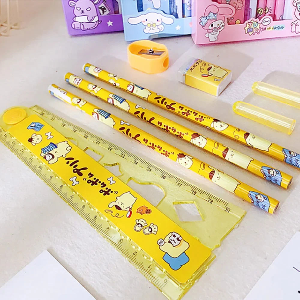 Sanrio Hello Kitty 8PCS Stationery Set Pencils Erasers Rulers Cartoon Cinnamoroll Melody Kuromi School Students Supplies Gifts - petguardiansupplies