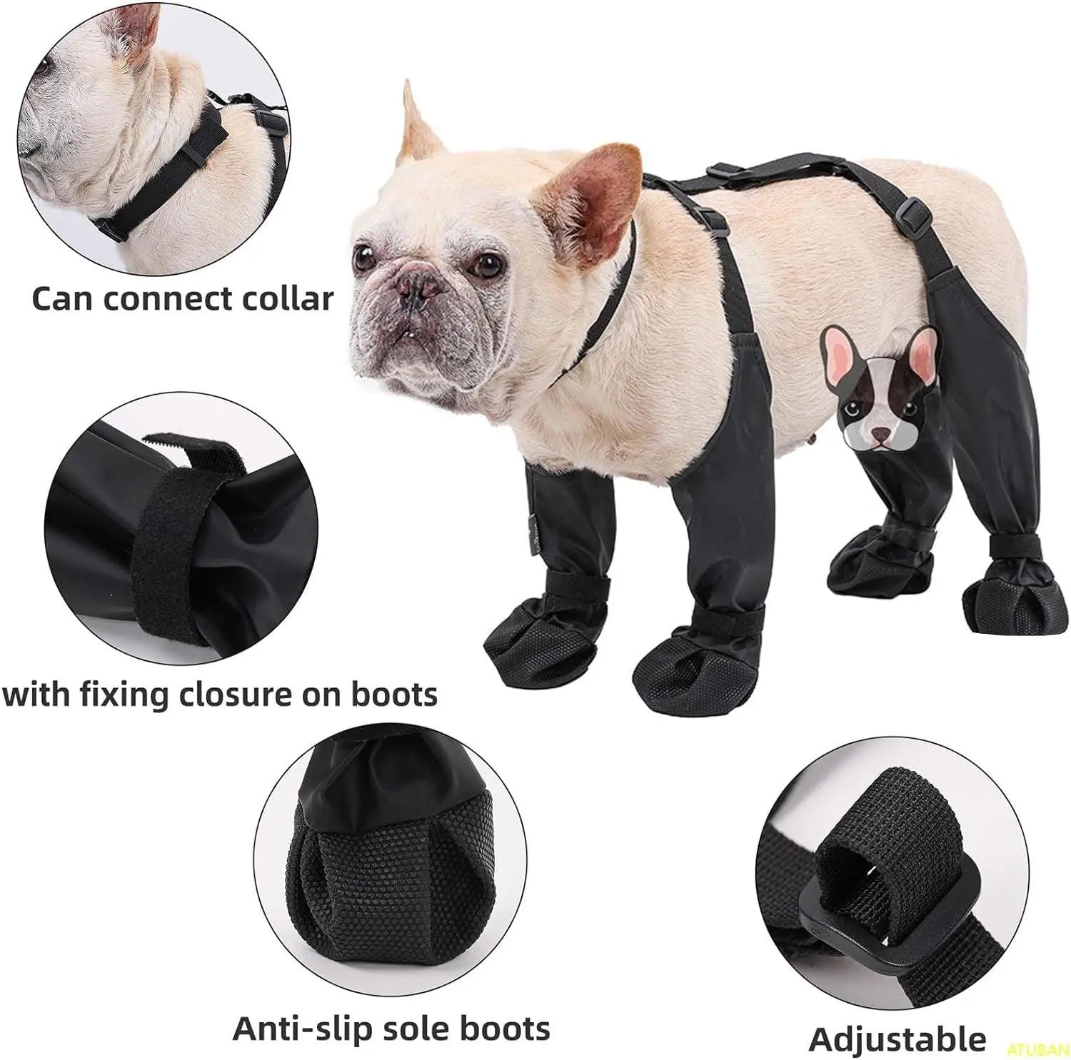 ATUBAN Waterproof Dog Boots Anti-Slip Dog Shoes with Rugged Rubber Sole, Pet Paw Protector for Small Medium Dogs. - petguardiansupplies