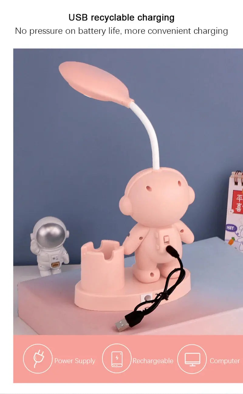 Creative Cute Astronaut Flexible Led Study Desk Lamp with Pencil Sharpener Bedside Color Adjust Table Lamp for Kids Student Room - petguardiansupplies