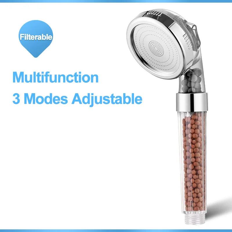 ZhangJi 3 Modes Bath Shower Adjustable Jetting Shower Head High Pressure Saving Water Bathroom Anion Filter Shower SPA Nozzle - petguardiansupplies