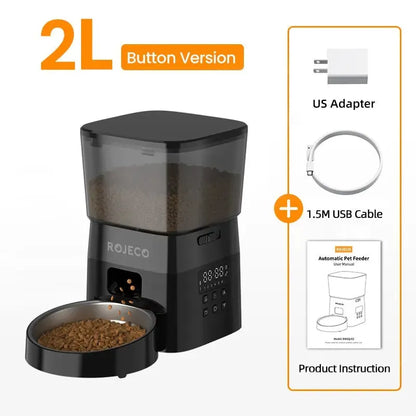 ROJECO Automatic Pet Feeder Button Version Auto Cat Food Dispenser Accessories Smart Control Pet Feeder For Cats Dog Dry Food - petguardiansupplies