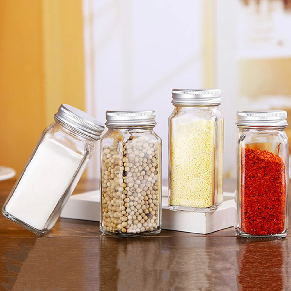 12pc 120ML bottle Glass Spice Bottle Jars Spice Jar Set Transparent Seasoning Storage Bottles Kitchen Salt Bottle - petguardiansupplies