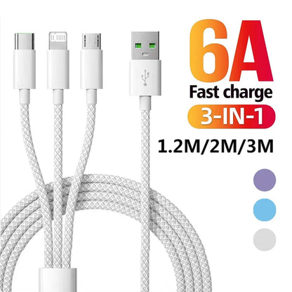 66W 6A 3 in 1 USB Fast Charging Cable Type-C Cable USB Type C Cable Micro USB Cable USB C Data Cable - petguardiansupplies