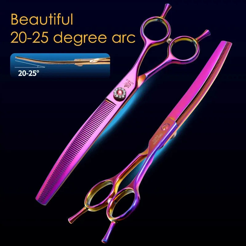 Fenice Professional JP440c 7 inch High quality Pet dog Grooming Scissors Curved thinning Shears Chunker Thinner Scissors - petguardiansupplies