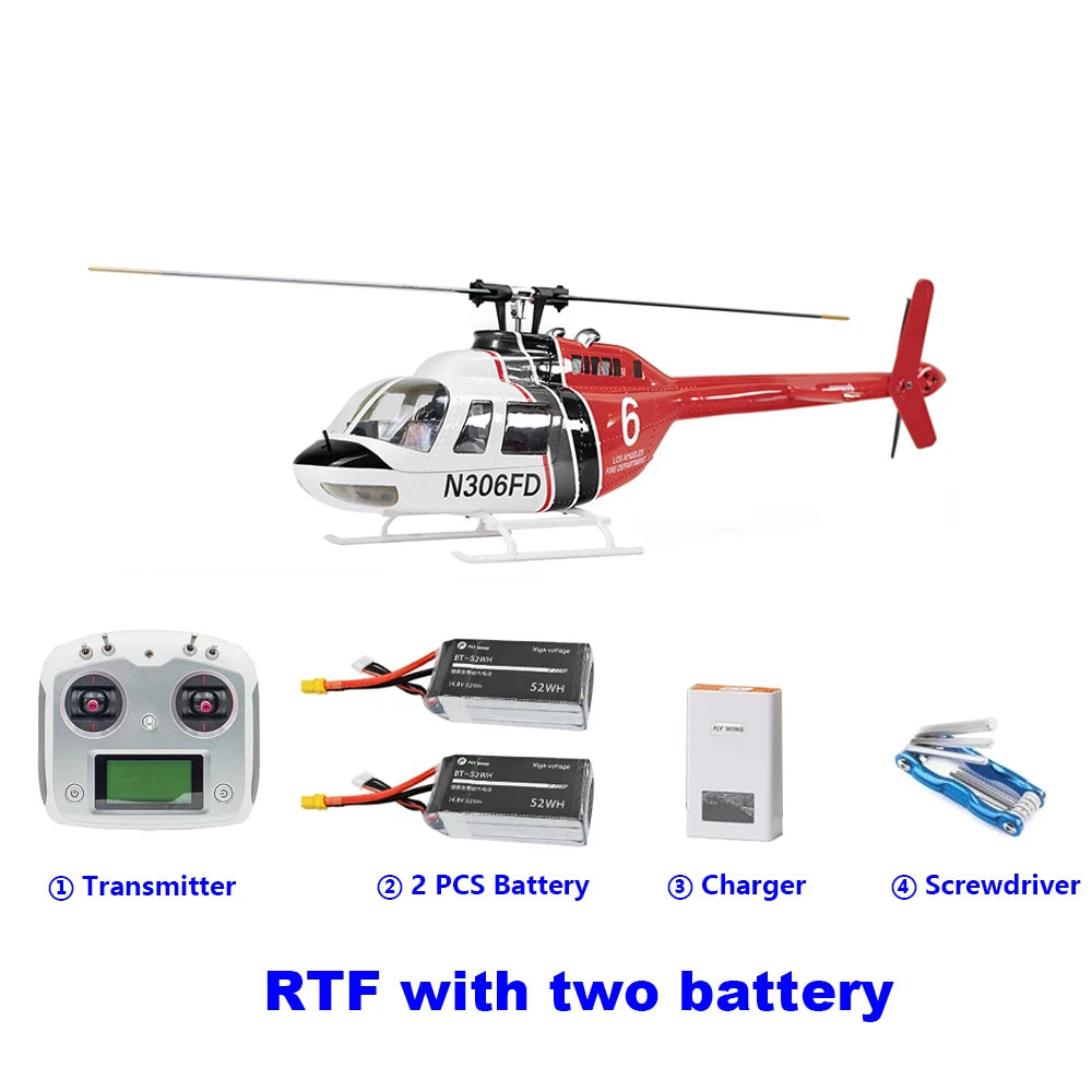 Flywing Bell 206 RC Helicopter V3 6CH GPS Altitude Hold Two Rotor 1:16 RC Scale Helicopter PNP RTF With H1 Flight Control System - petguardiansupplies