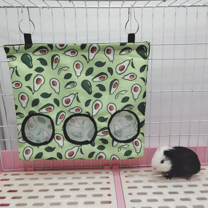 Guinea Pigs 2/3 Holes Hay Feeding Bags Strawberry Printed Rabbit Hanging Feeder Chinchilla Food Organizer Pet Cage Supplies - petguardiansupplies