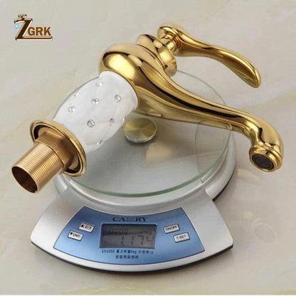 ZGRK Basin Faucets Diamond Gold Bathroom Faucet Single Handle Mixer Tap Hot and Cold Water Mixer Crane Bath Brass Mixer Tap - petguardiansupplies