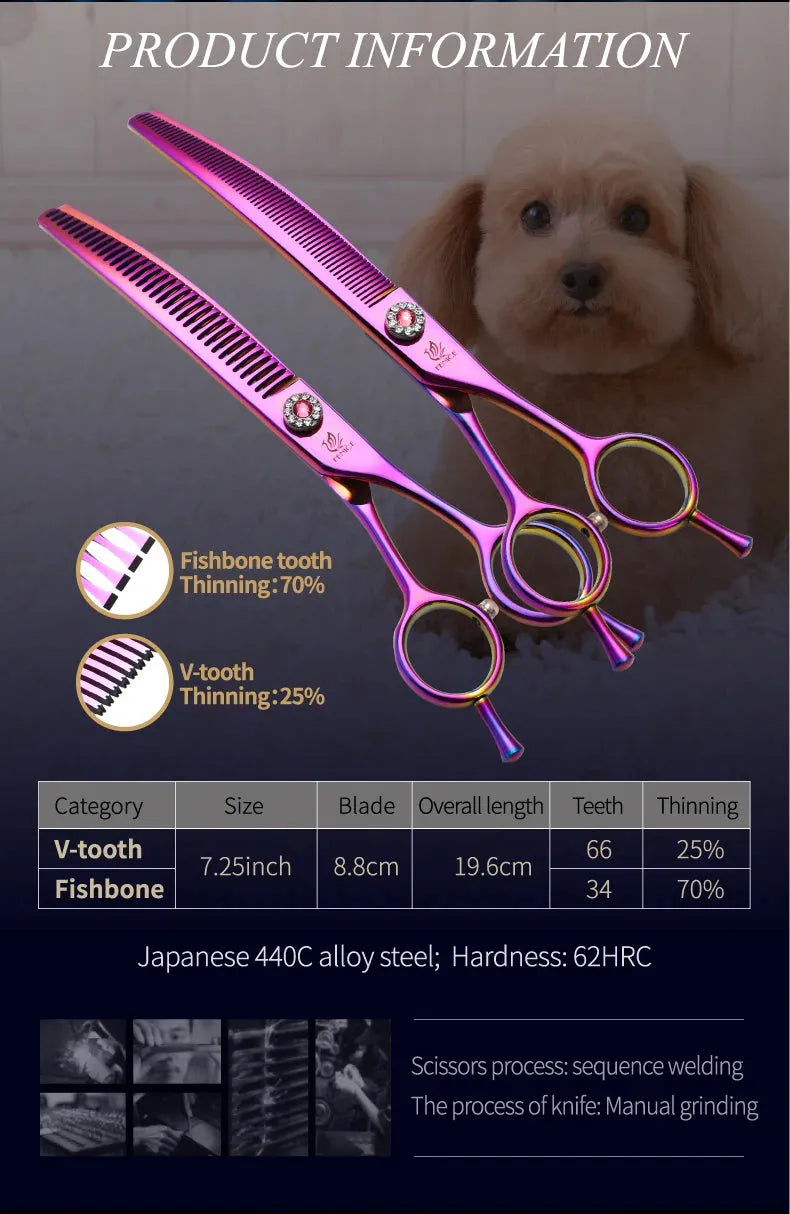 Fenice Professional JP440c 7 inch High quality Pet dog Grooming Scissors Curved thinning Shears Chunker Thinner Scissors - petguardiansupplies